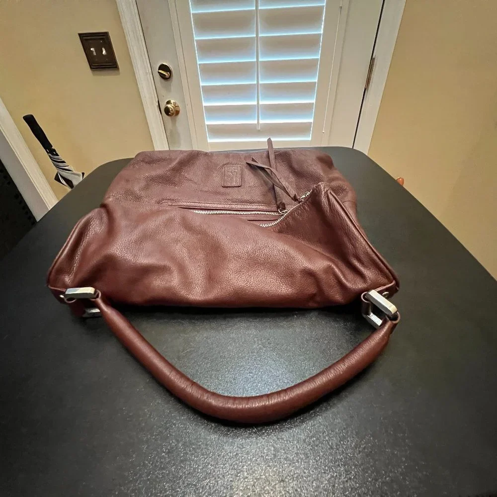 Kooba Hobo Brown Pebbled Leather Slouchy Fold Over Shoulder Bag